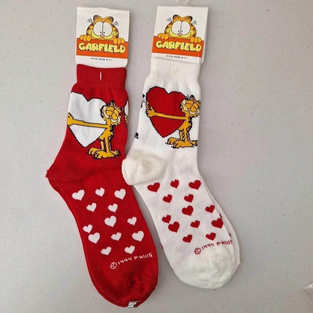 Vintage 1994 GARFIELD THE CAT Women's Crew Socks Valentine's Day Novelty NWT